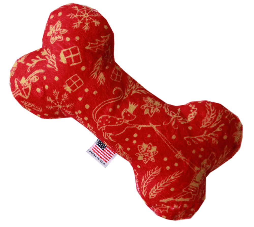 6" Plush Bone Dog Toy Red Holiday Whimsy